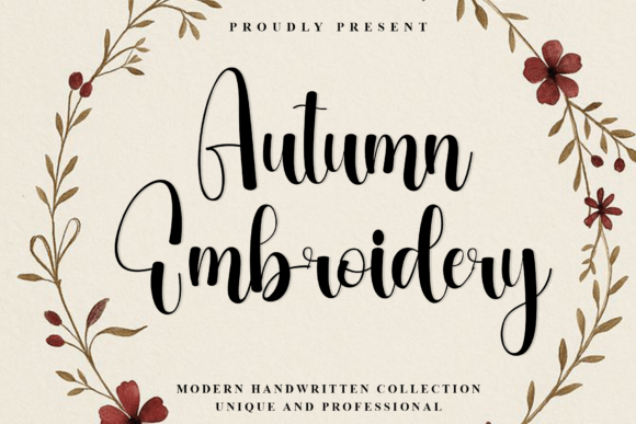 Autumn Embroidery: A Sophisticated Script Font for Handmade Branding and Product Design